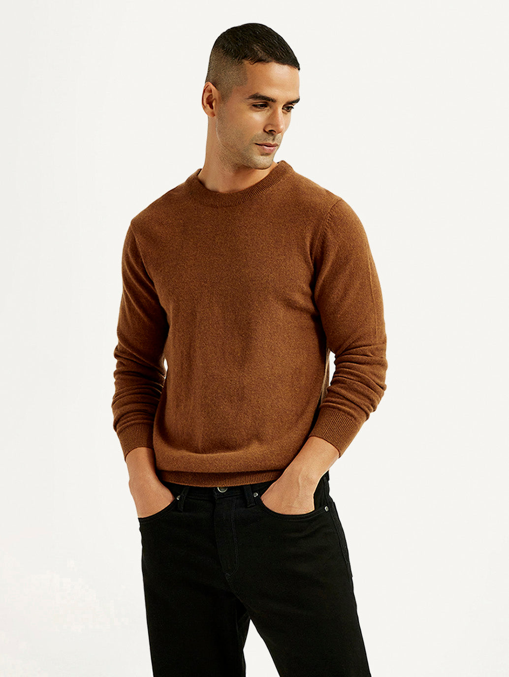 Men's Solid Crew Neck Sweater - Styleshot View