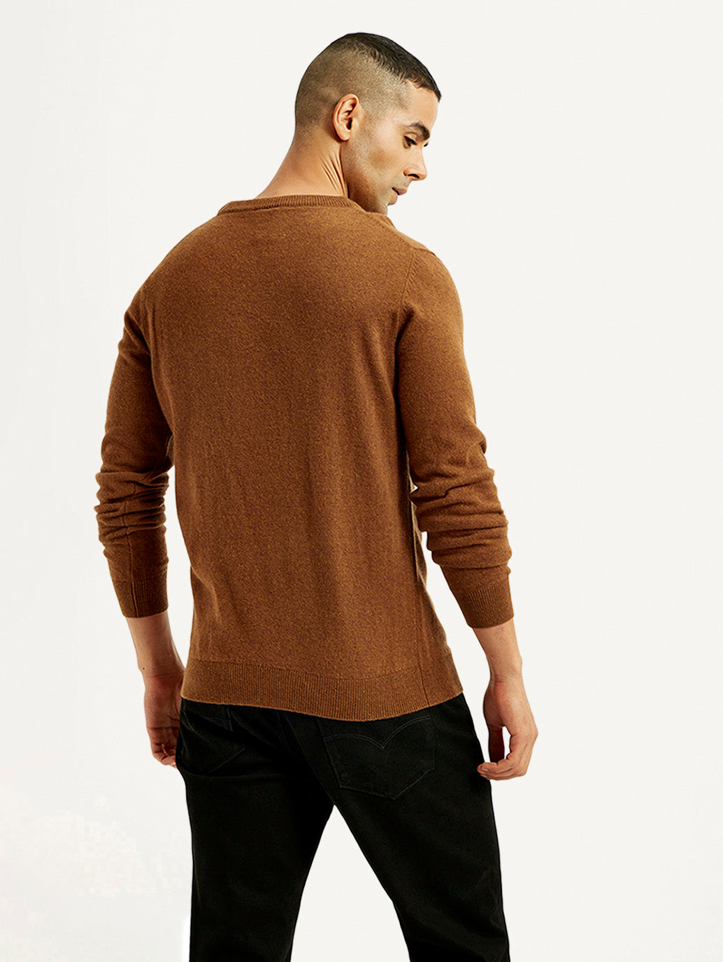Men's Solid Crew Neck Sweater - Back View