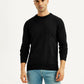 Men's Solid Black Crew Neck Sweater - Front View