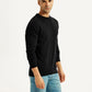 Men's Solid Black Crew Neck Sweater - Side View