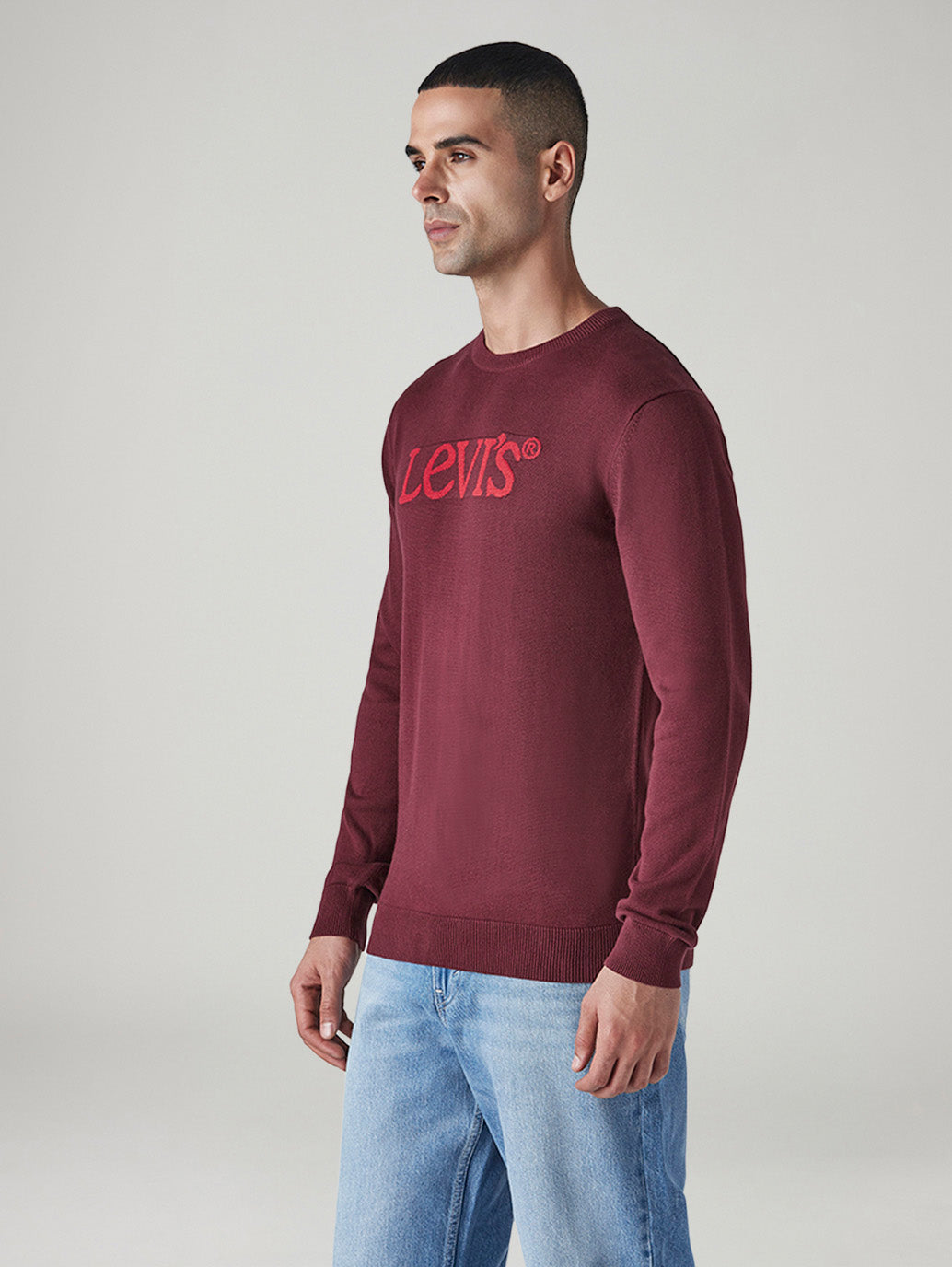 Men's Brand Logo Crew Neck Jersey Sweatshirt - Side View