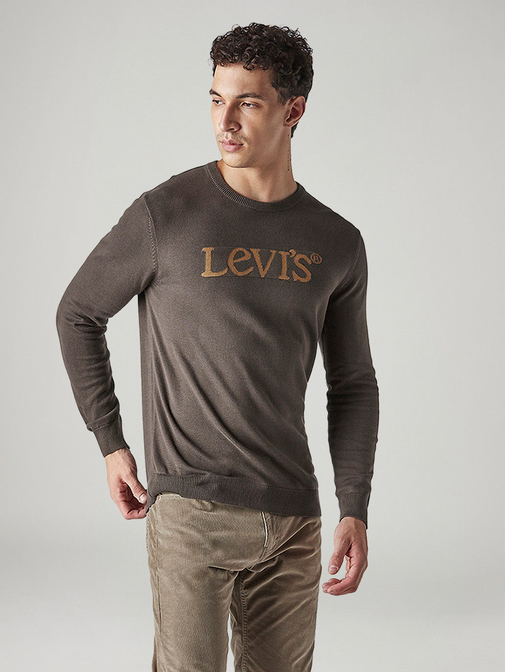Men's Brand Logo Crew Neck Jersey Sweatshirt