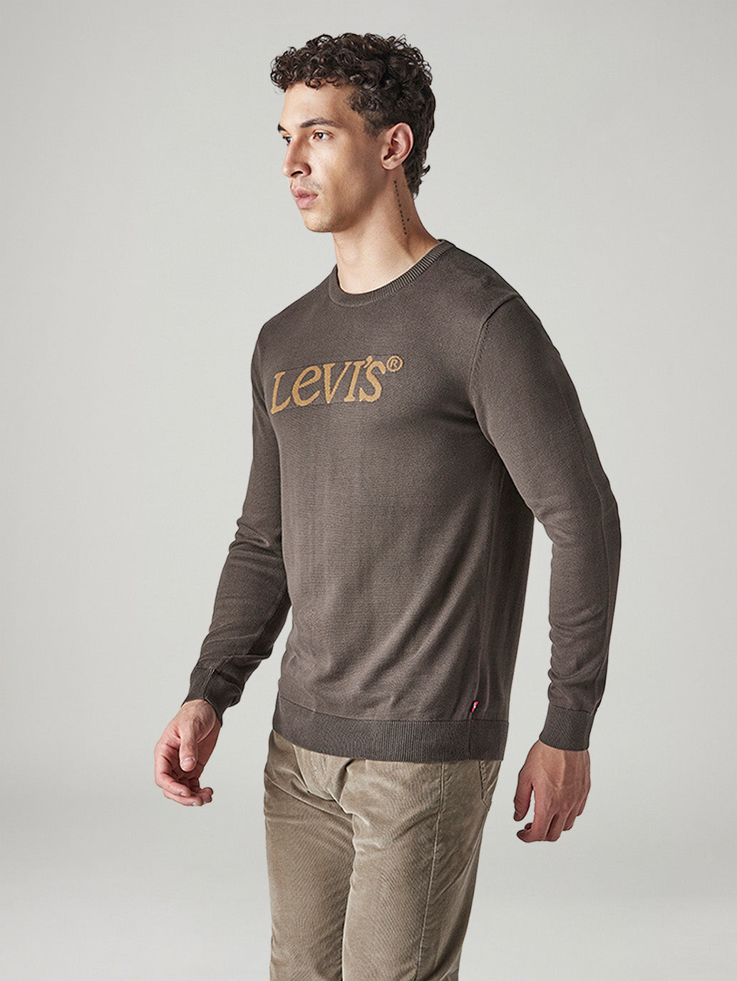 Men's Brand Logo Crew Neck Jersey Sweatshirt - Side View