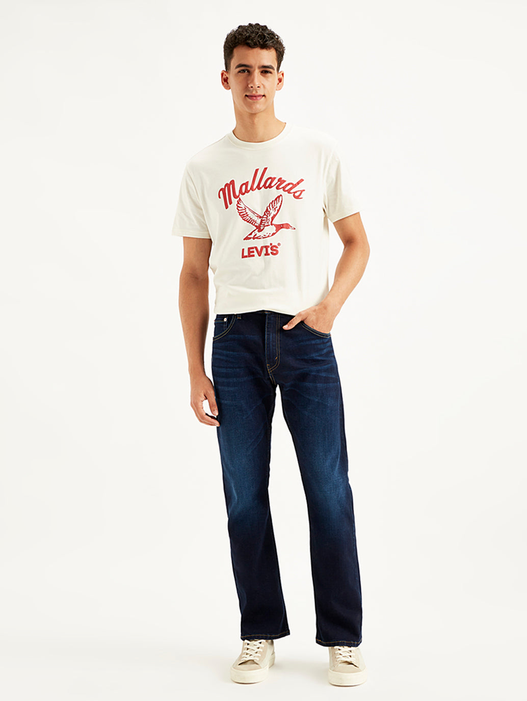 Men's 517 Dark Blue Bootcut Fit Mid Rise Jeans - Front View