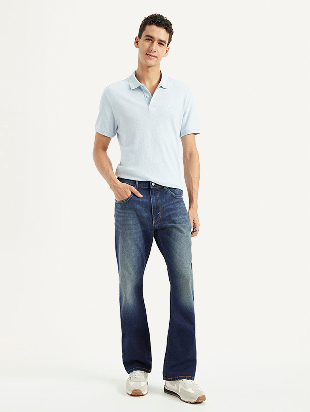 Men's 517 Navy Blue Bootcut Fit Mid Rise Jeans - 0596eb32-8654-40cb-8ad3-e0439d168aa9 View