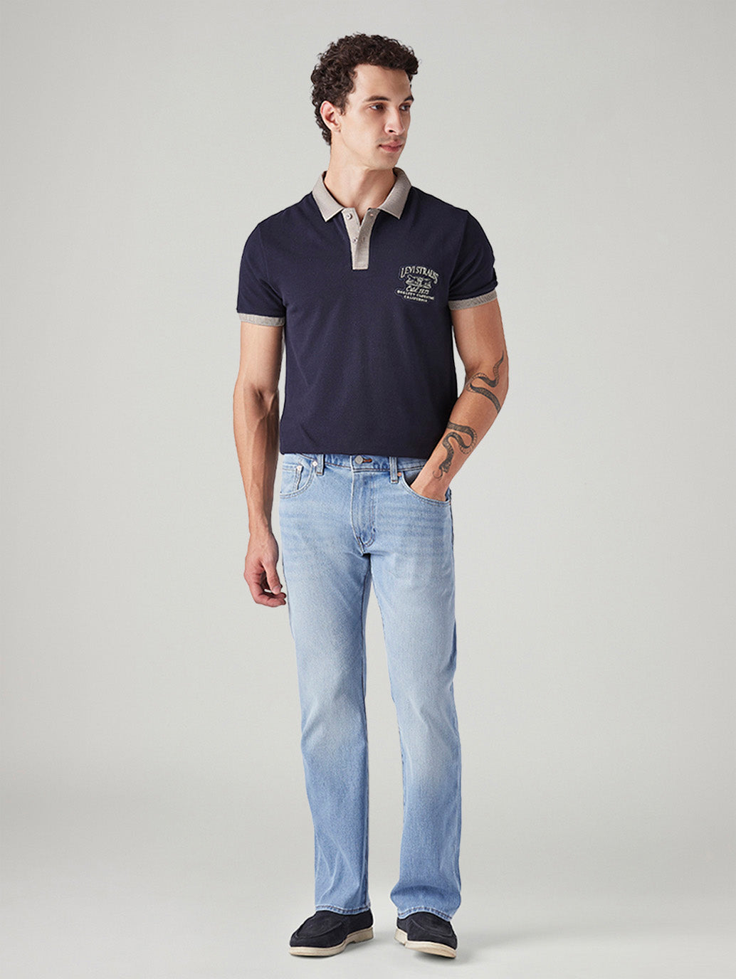 Men's 517 Light Blue Bootcut Fit Mid Rise Hyper Stretch Jeans - Front View