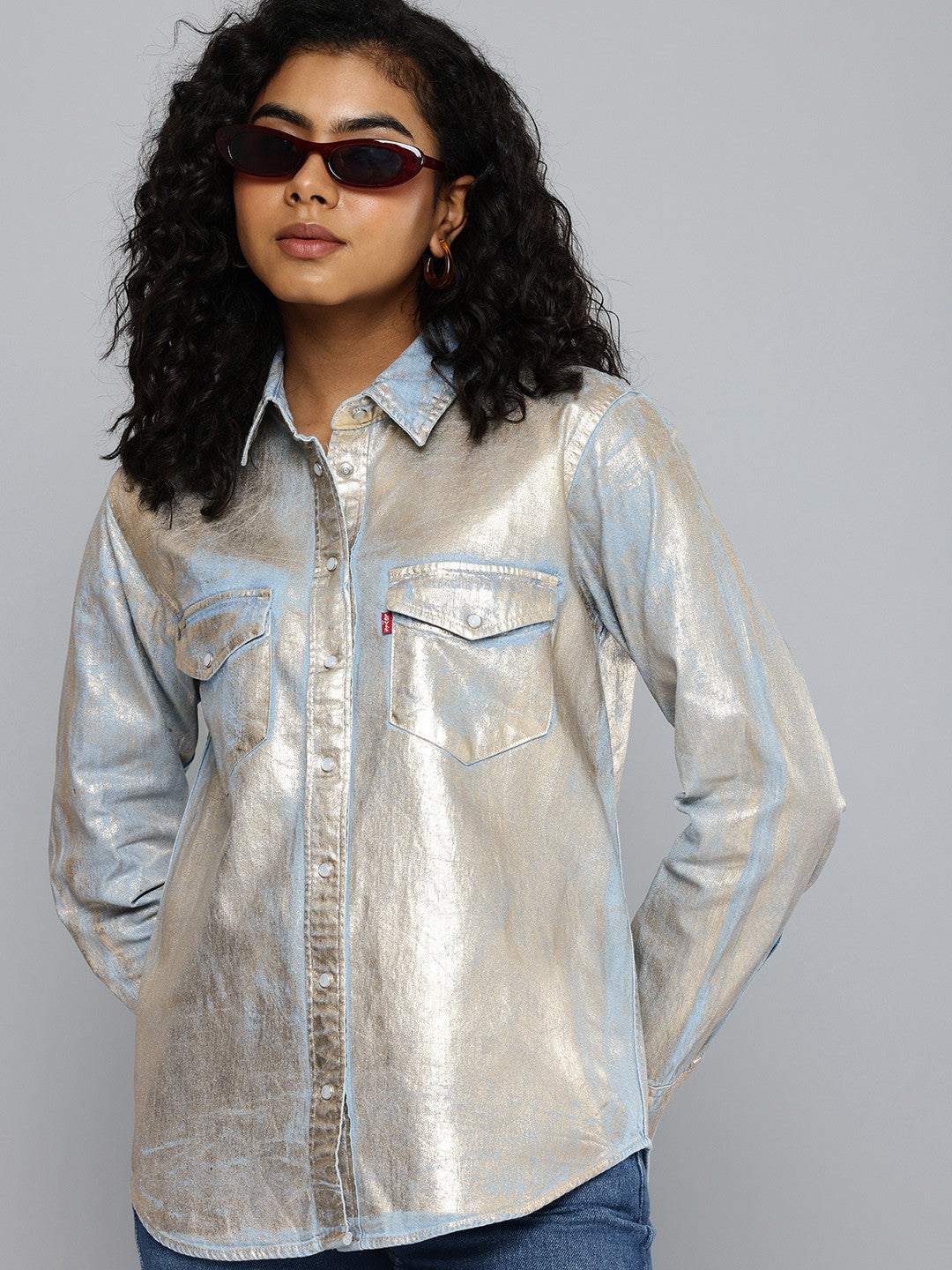 Women's Printed Regular Fit Denim Shirt - 712a4123-f97a-4b76-a4de-9d8a2d458565 View