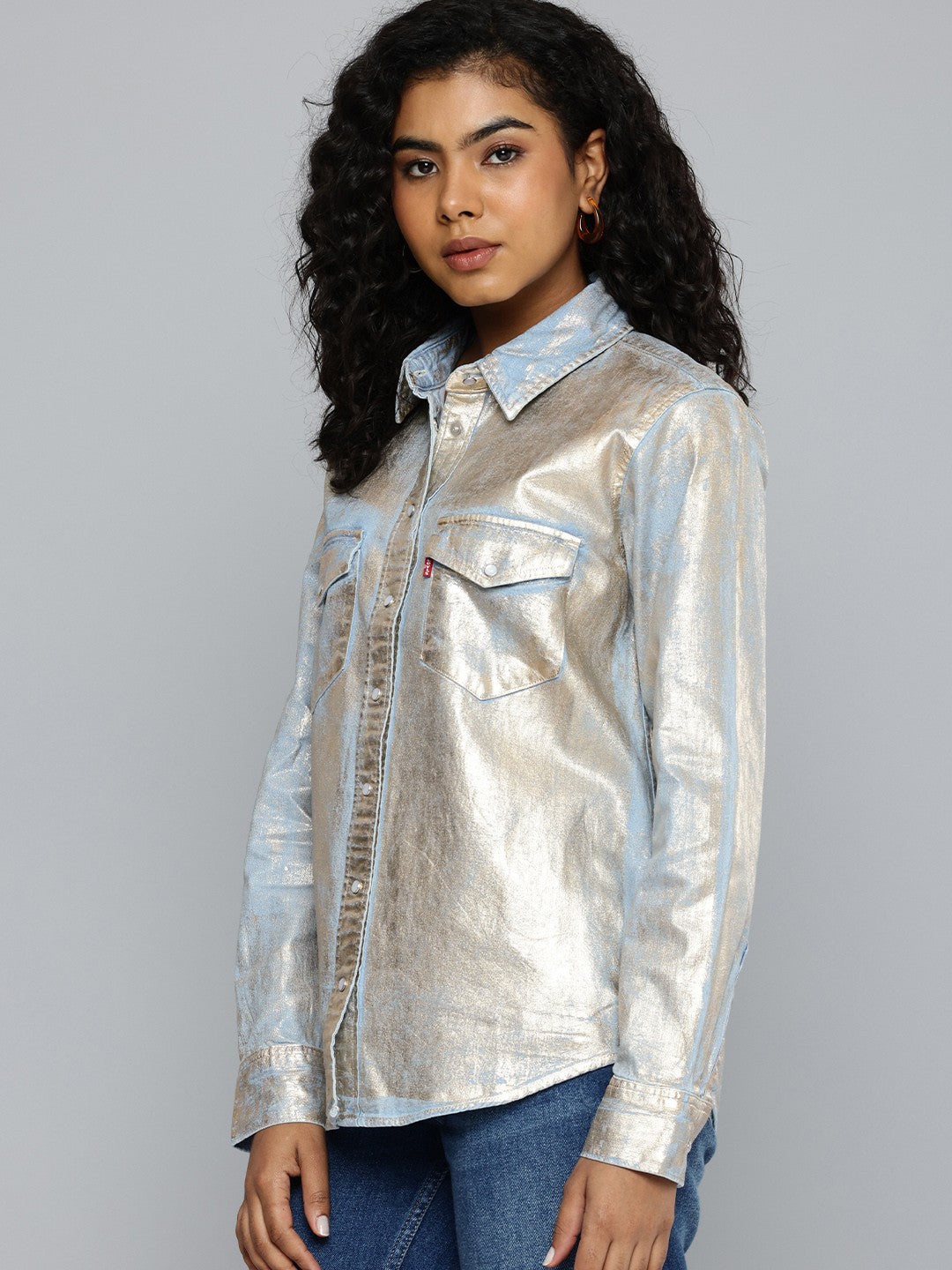 Women's Printed Regular Fit Denim Shirt - 4 View