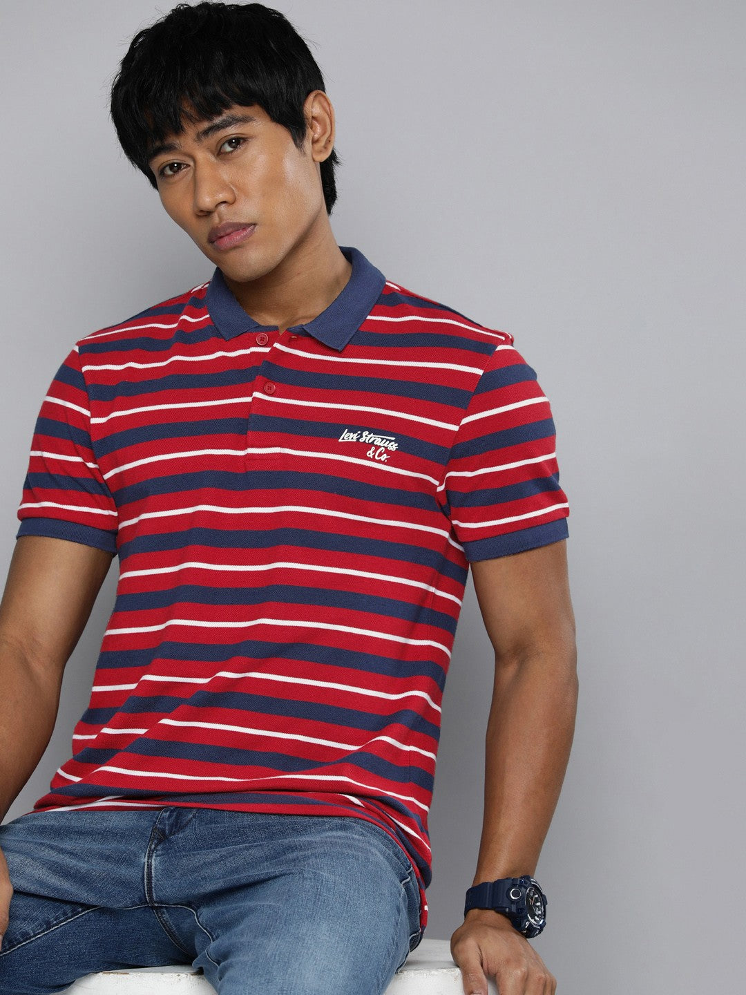 Men's Striped Polo T-shirt - 168a3410-bbc9-4072-b3cc-bdbf8720b9121712737445256-Levis-Men-Tshirts-7991712737444774-1 View