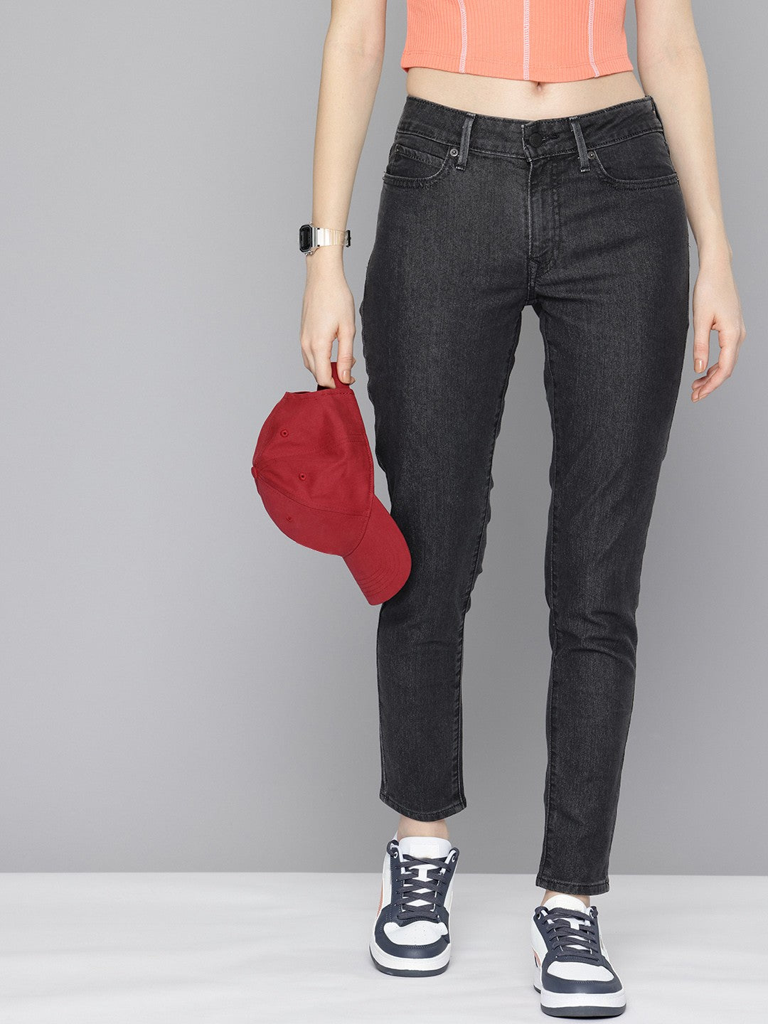 Women's 711 Black Skinny Fit Mid Rise Jeans - 16953a8a-4419-4a83-b1d9-e3d83e25e8561737617043697-Womens-Mid-Rise-711-Skinny-Black-Jeans-6631737617043069-1 View