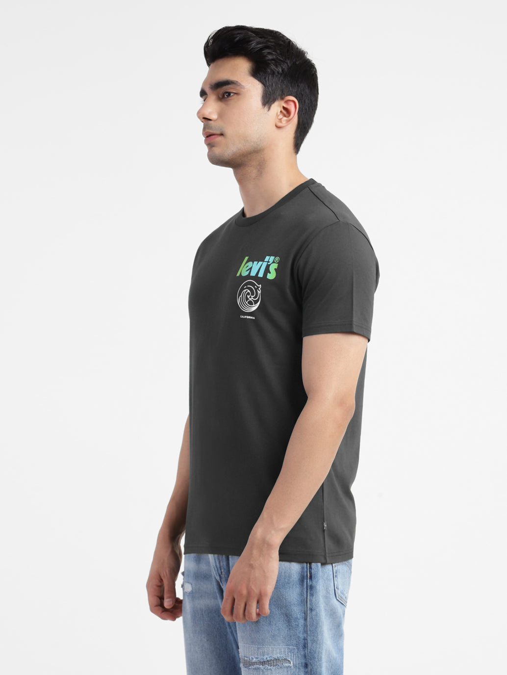 Men's Grey Printed Crew Neck T Shirt - 2d83a946-a614-4f17-8ba3-ab5823e8a725 View