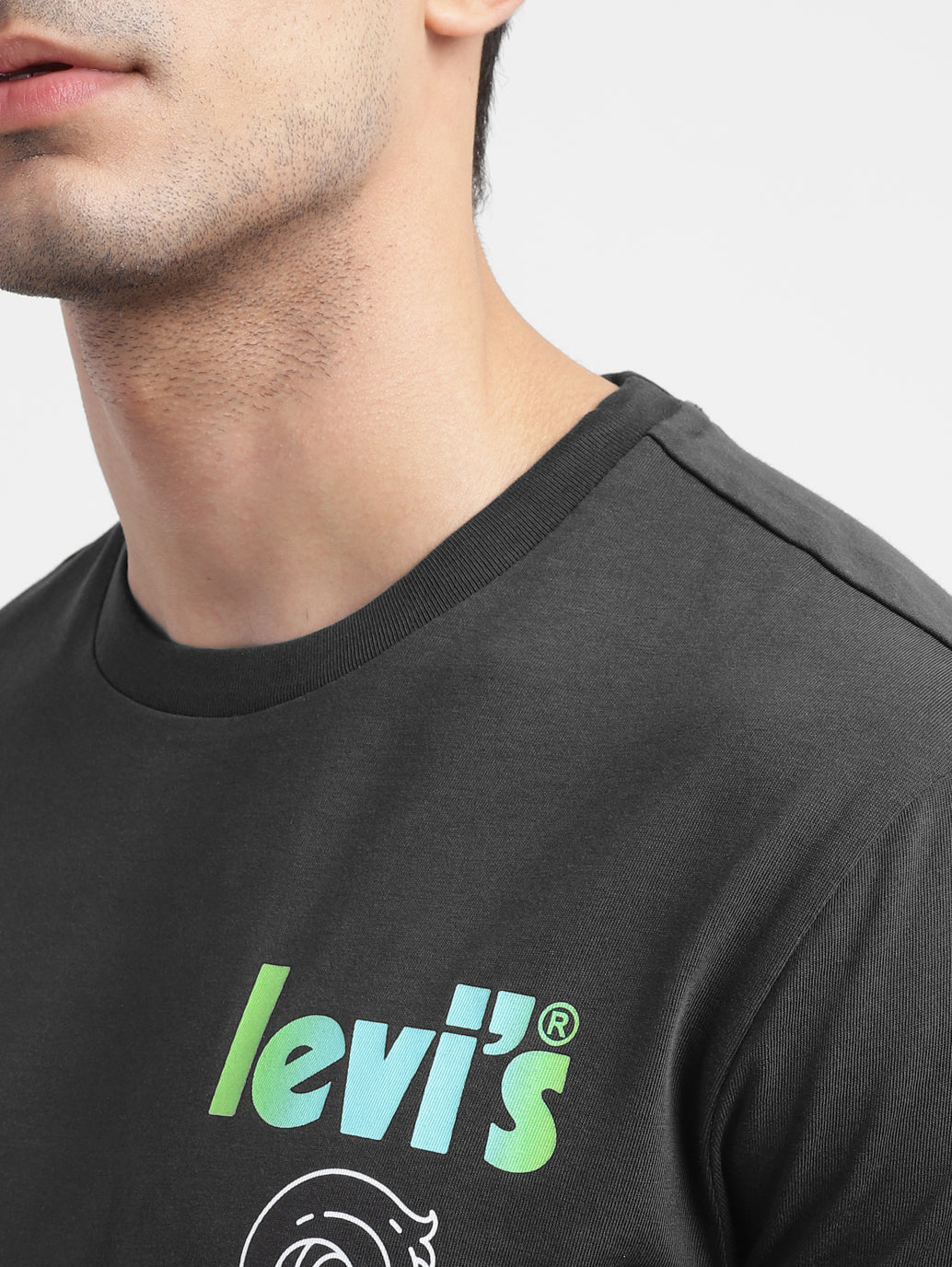 Men's Grey Printed Crew Neck T Shirt - Frontdetails View