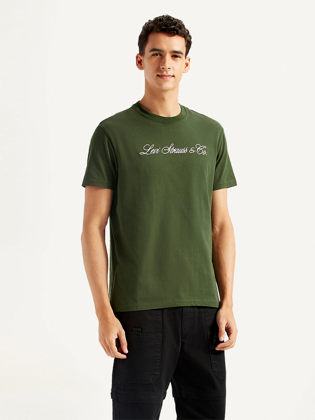 Men's Typographic Print Slim Fit T-shirt - Side View