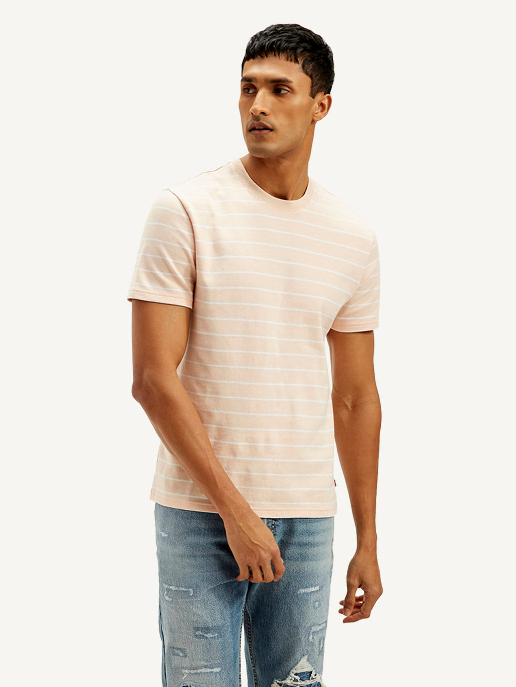 Men's Striped Slim Fit Linen T-shirt - Styleshot View