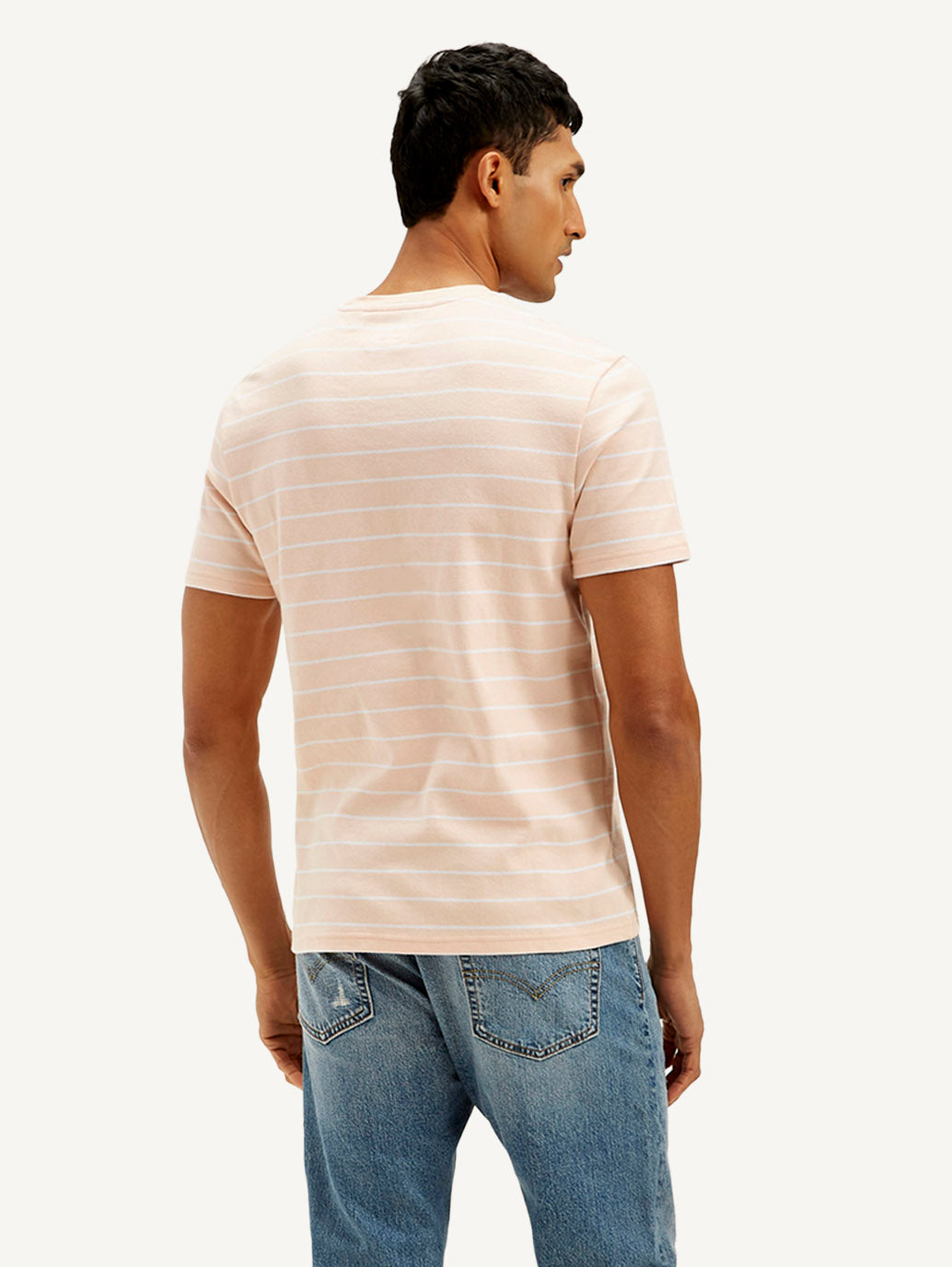 Men's Striped Slim Fit Linen T-shirt - Back View