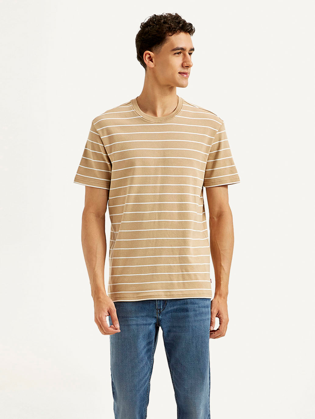 Men's Striped Slim Fit Linen T-shirt - Front View