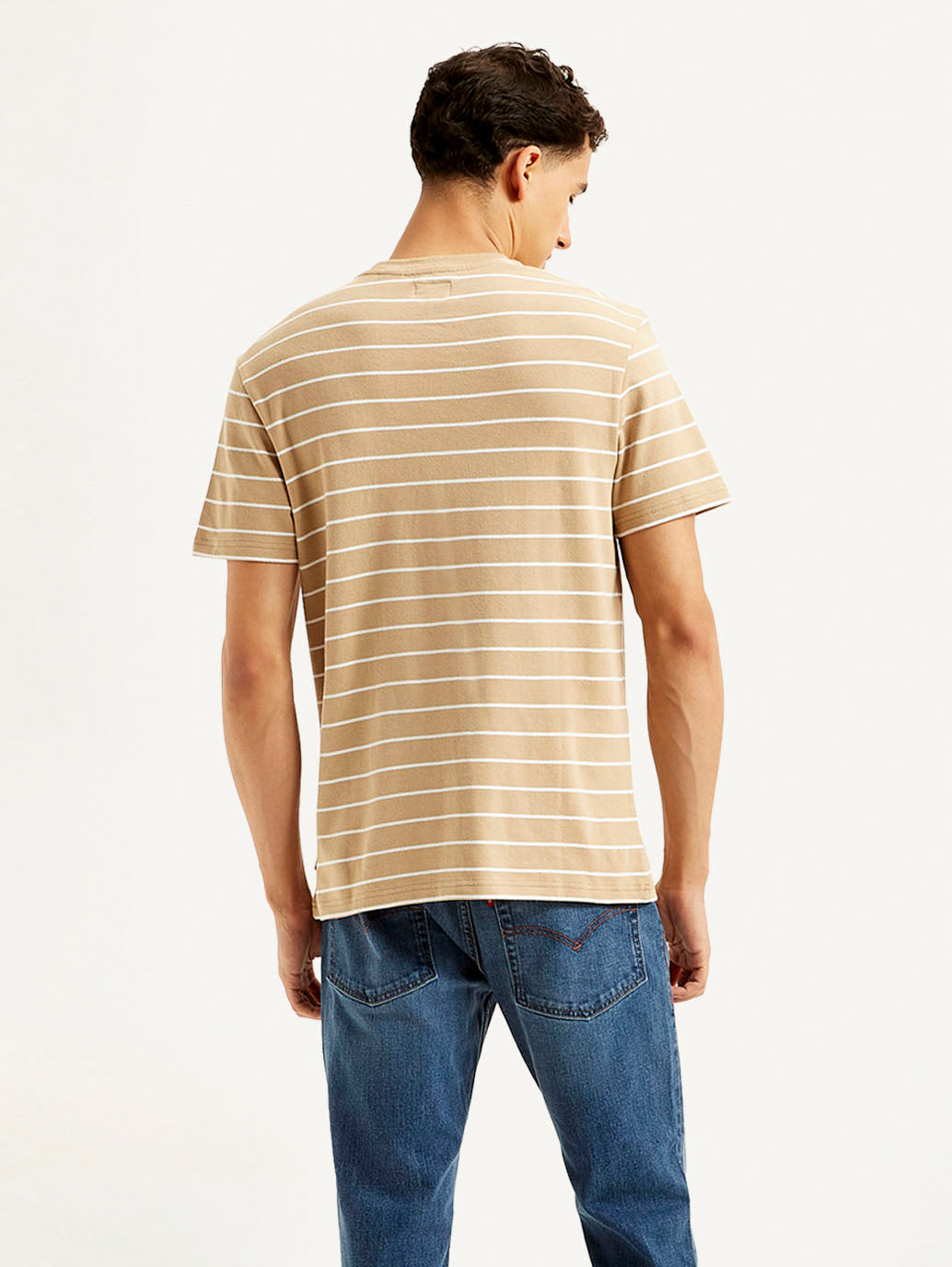 Men's Striped Slim Fit Linen T-shirt - Back View