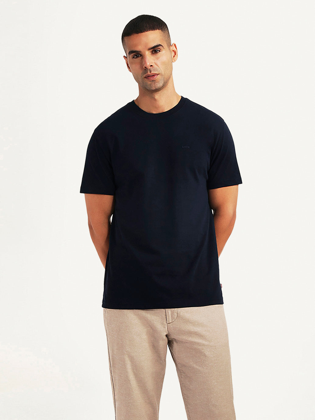 Men's Solid Navy Slim Fit T-shirt - Styleshot View