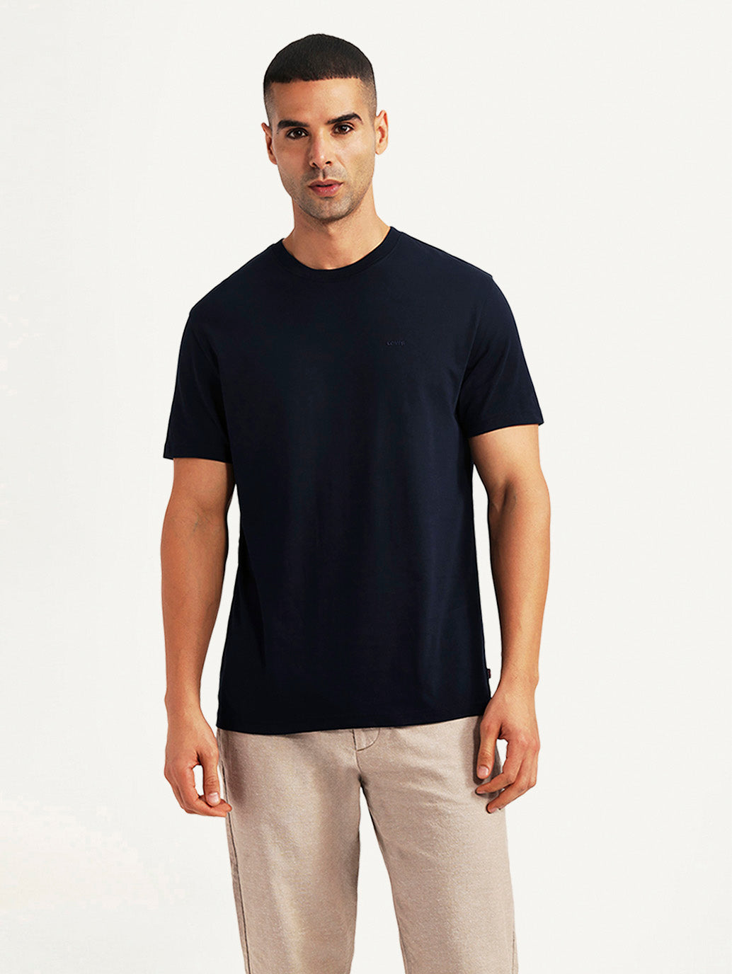 Men's Solid Navy Slim Fit T-shirt - Front View