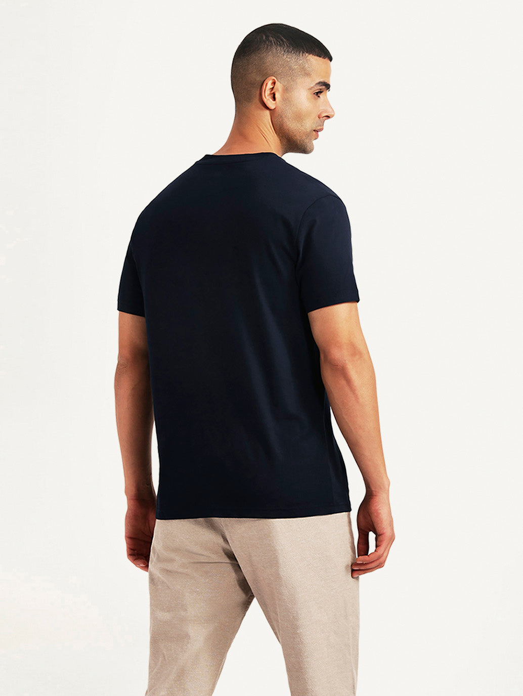 Men's Solid Navy Slim Fit T-shirt - Back View