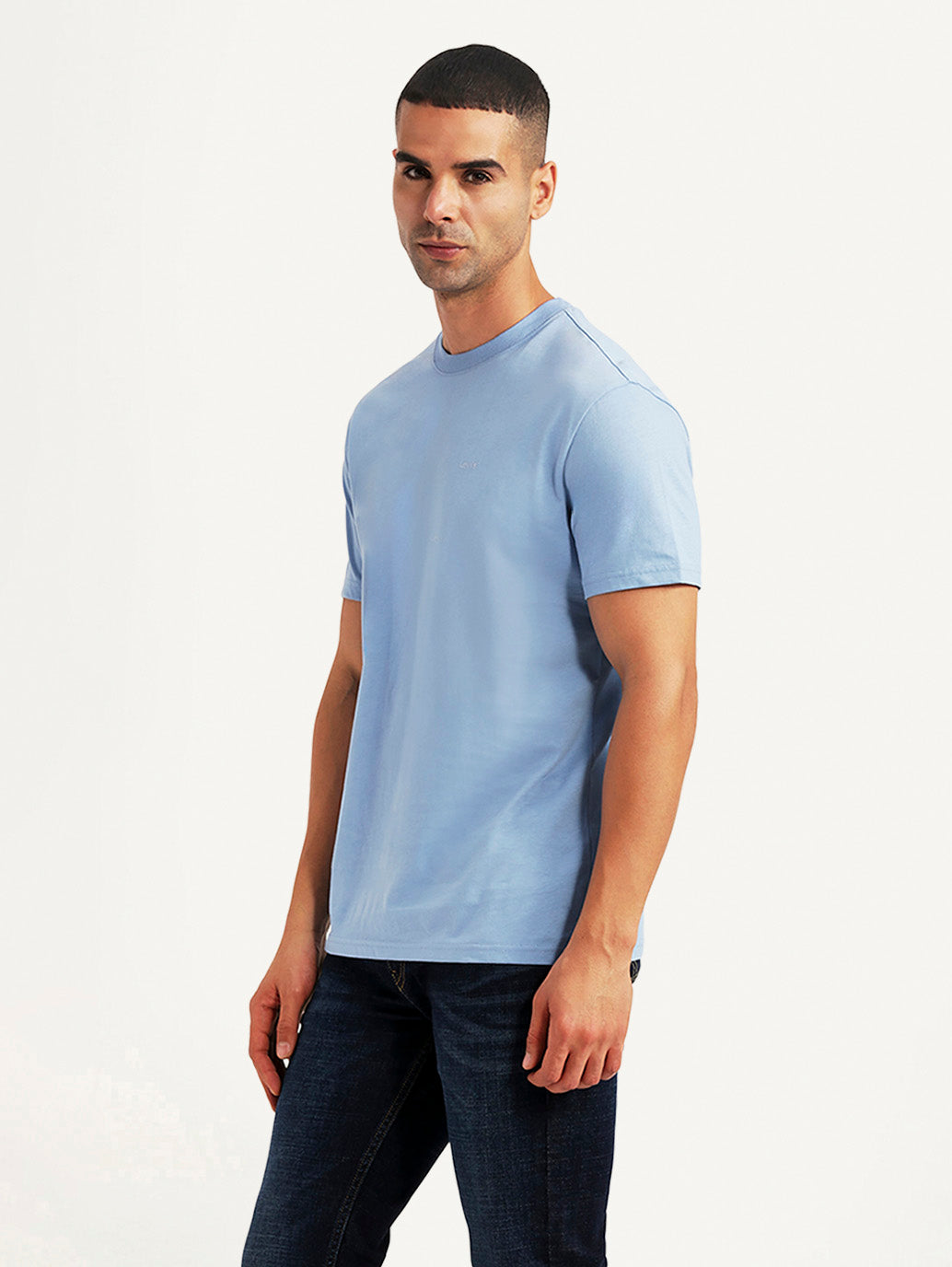 Men's Solid Light Blue Slim Fit T-shirt - Side View
