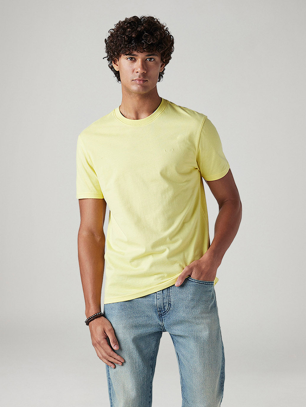 Men's Solid Yellow Round Neck T-Shirt
