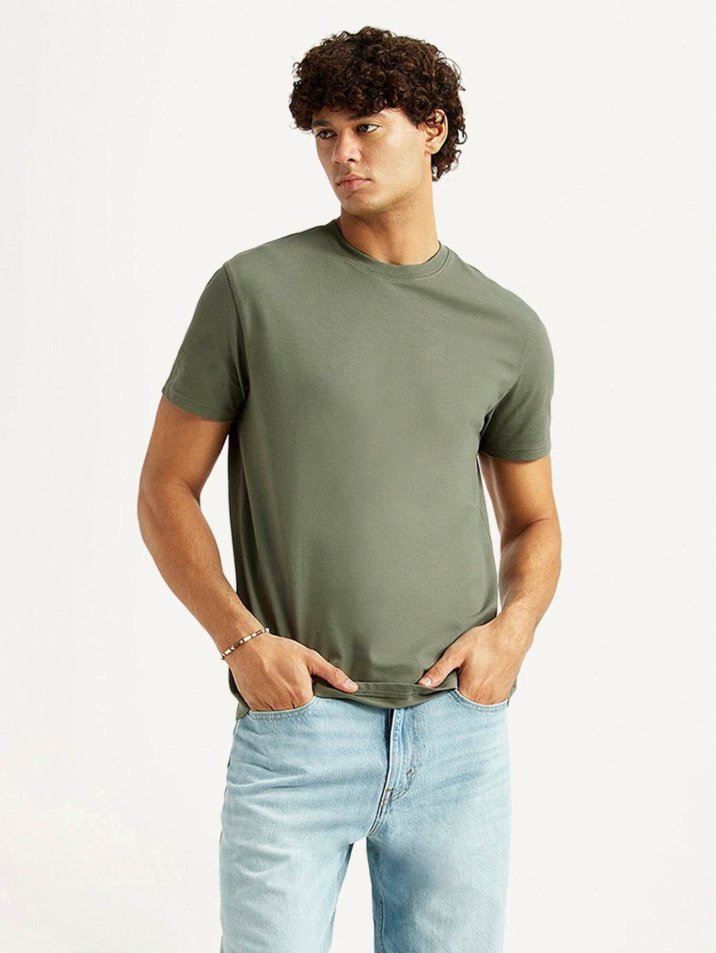Men's Solid Olive Slim Fit T-shirt