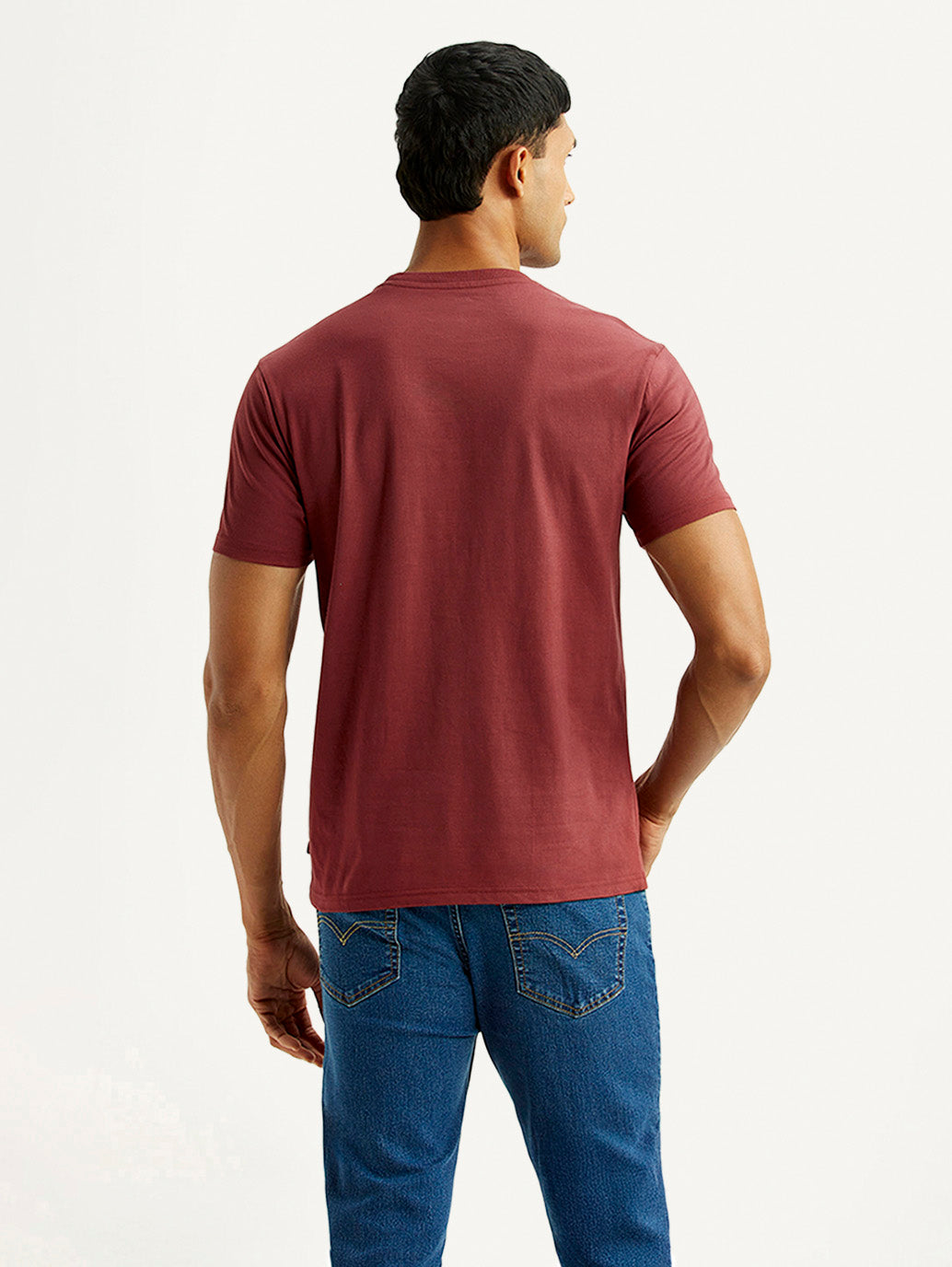 Men's Embroidered Maroon Slim Fit T-shirt - Back View