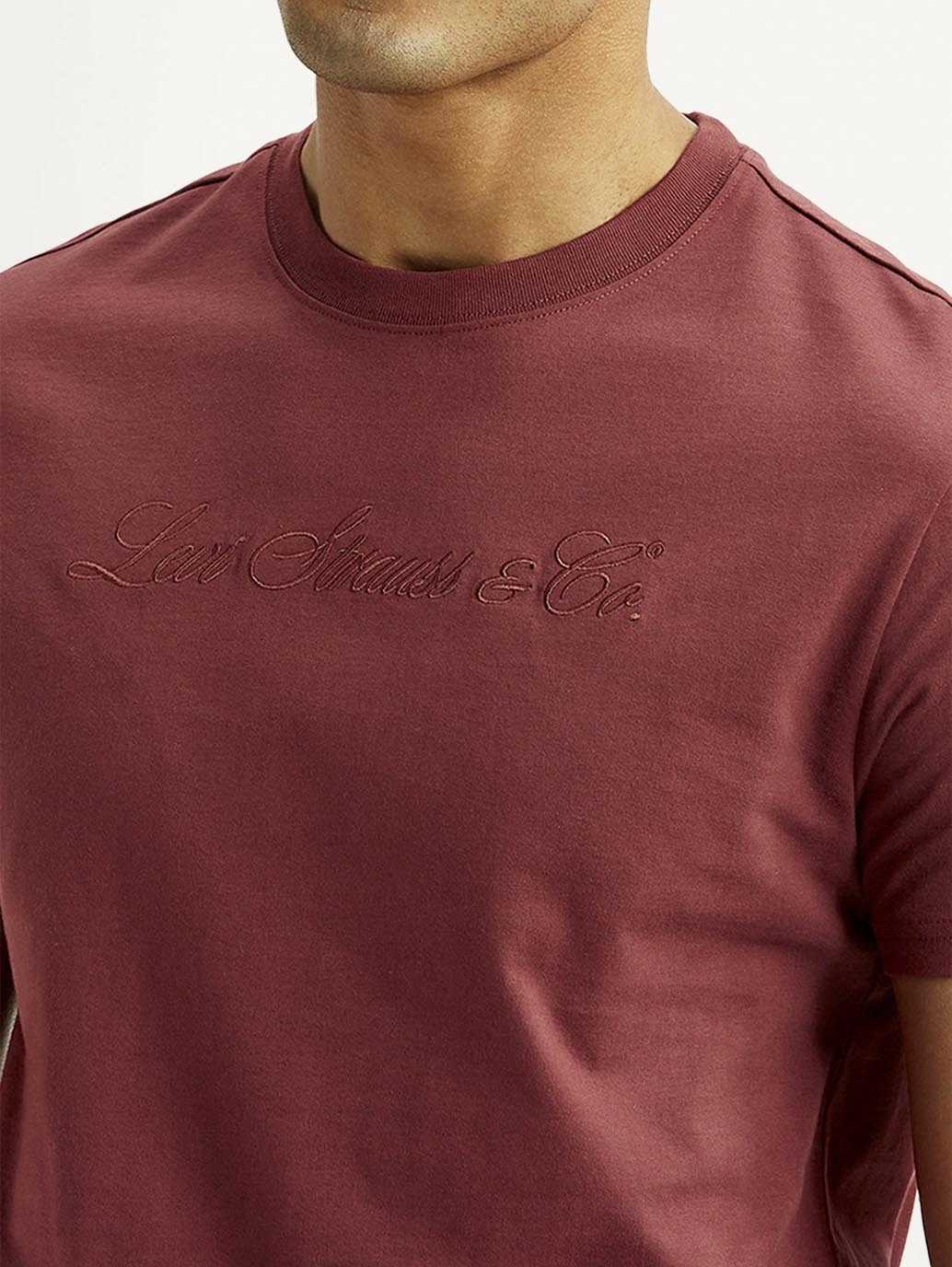 Men's Embroidered Maroon Slim Fit T-shirt - Detail View