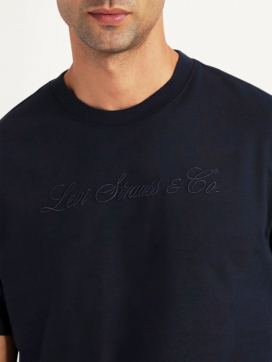 Men's Typographic Print Navy Slim Fit T-shirt - Detail View