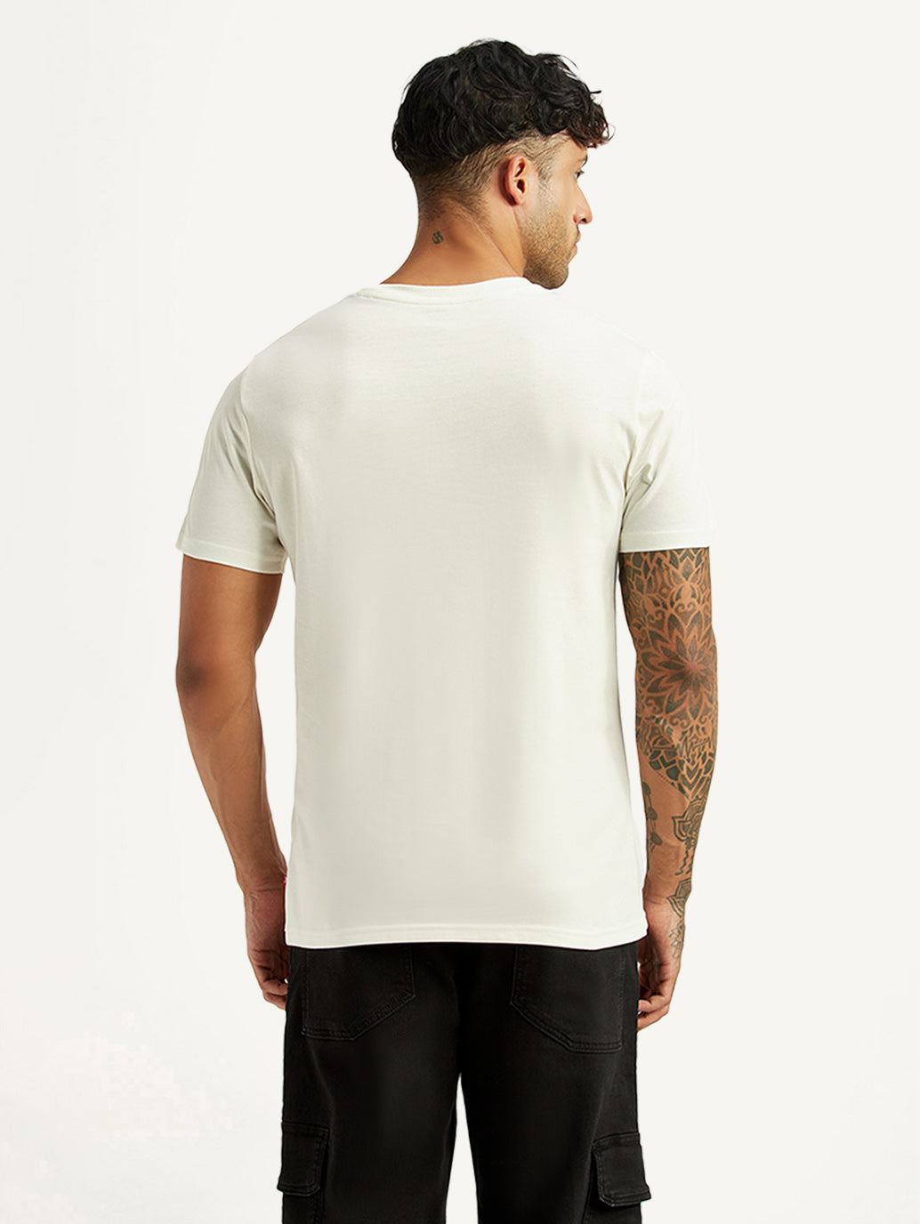Men's Embroidered Off-White Slim Fit T-shirt - Back View