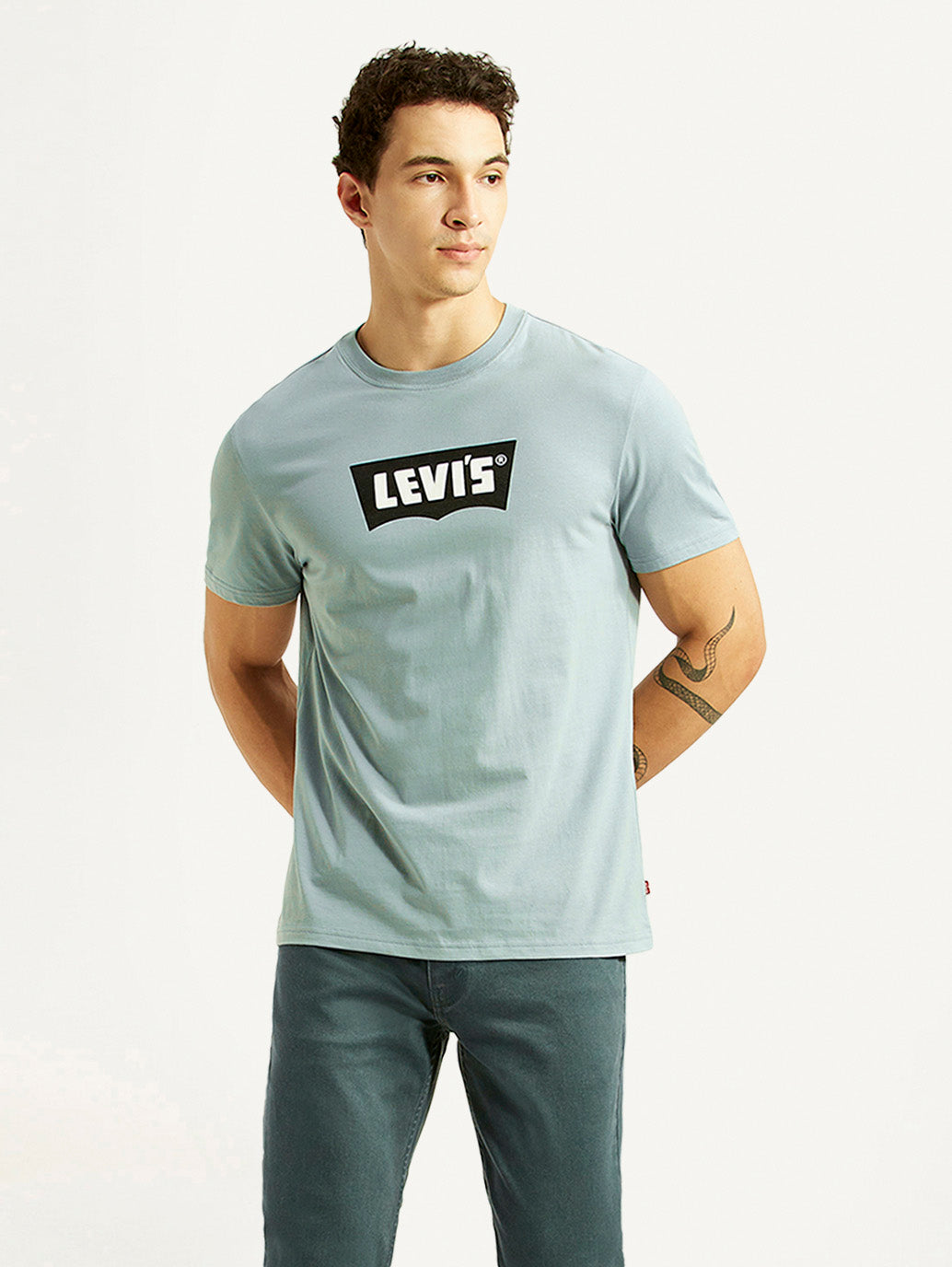 Men's Brand Logo Light Blue Slim Fit T-shirt - Styleshot View