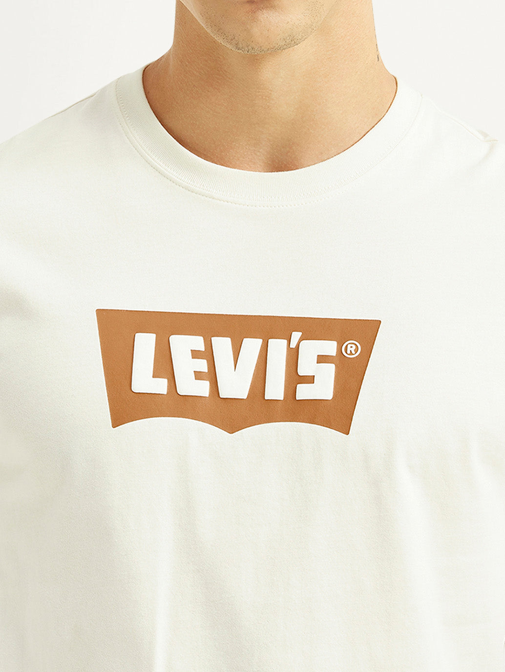 Men's Brand Logo Off White Slim Fit T-shirt - Detail View