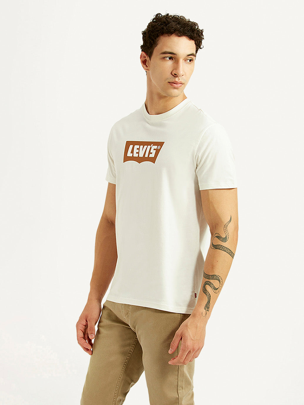 Men's Brand Logo Off White Slim Fit T-shirt - Side View