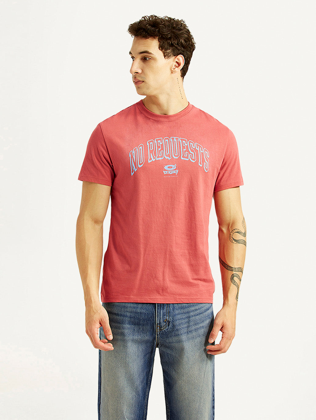 Men's Graphic Print Red Slim Fit T-shirt - Front View