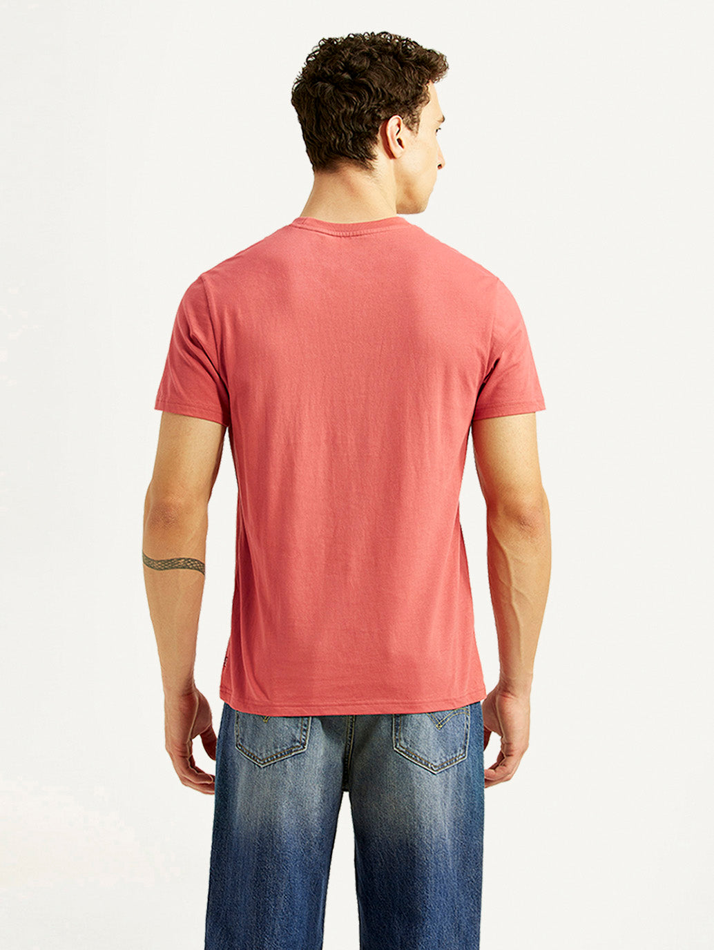 Men's Graphic Print Red Slim Fit T-shirt - Back View