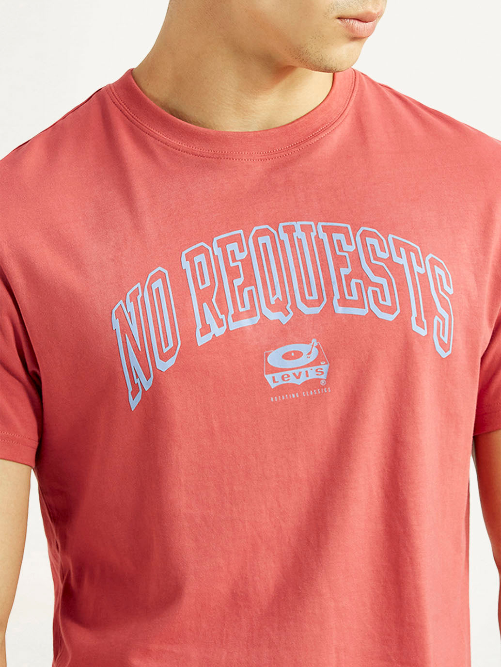 Men's Graphic Print Red Slim Fit T-shirt - Detail View