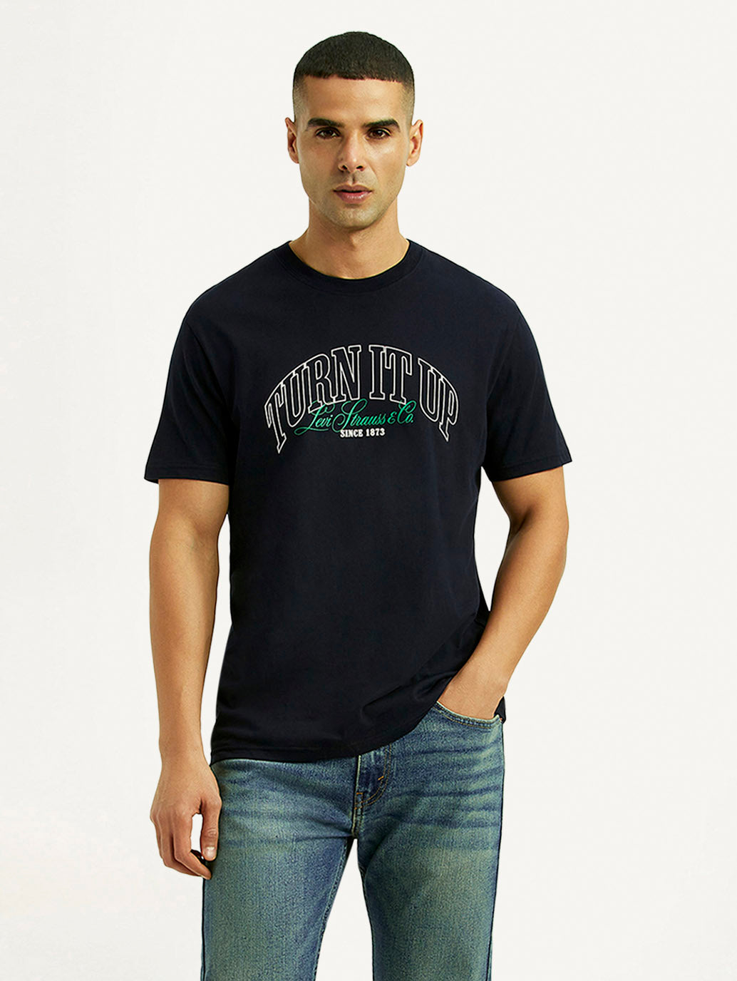 Men's Typographic Print Navy Slim Fit T-shirt
