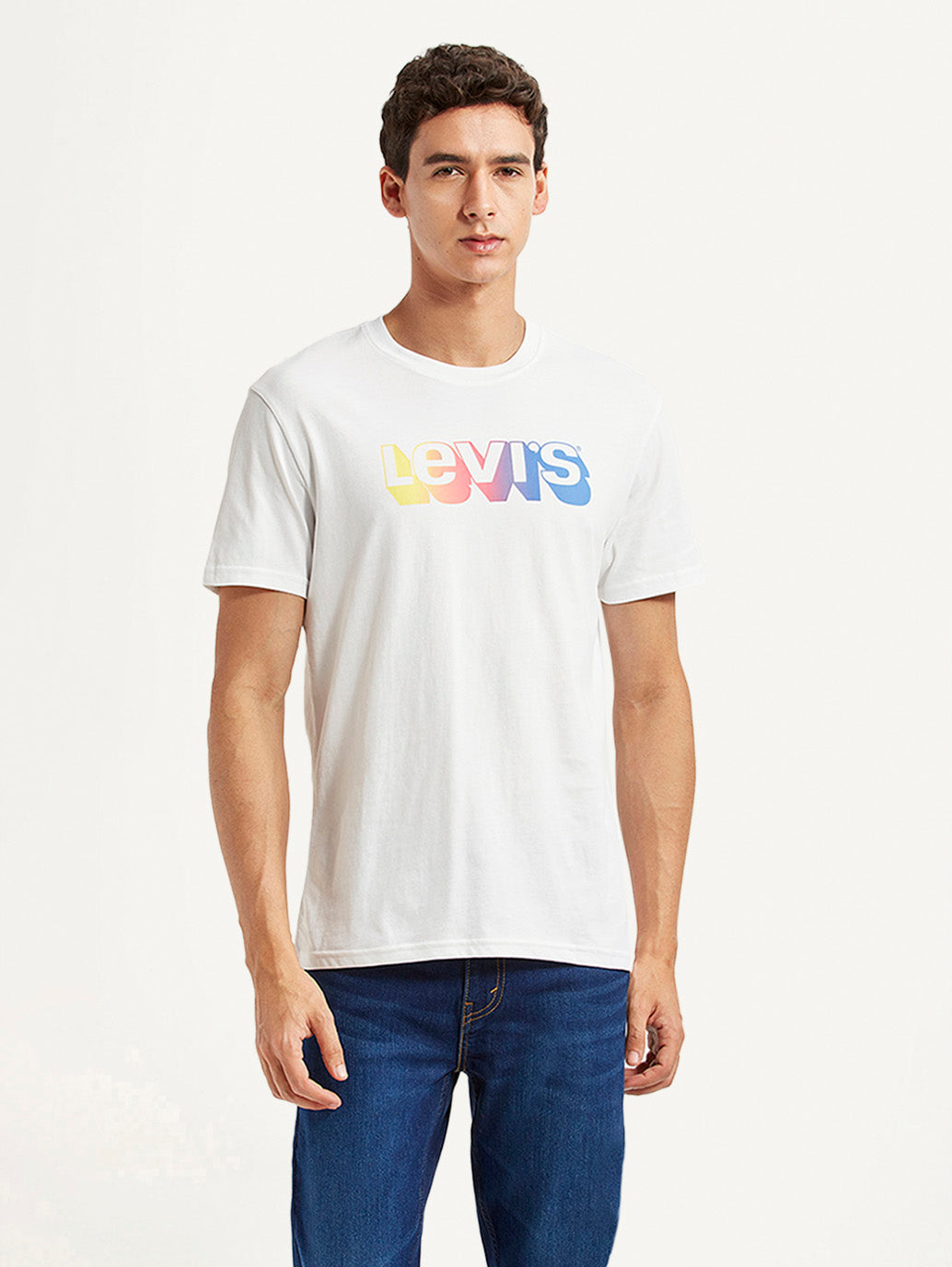 Men's Brand Logo White Slim Fit T-shirt - Front View
