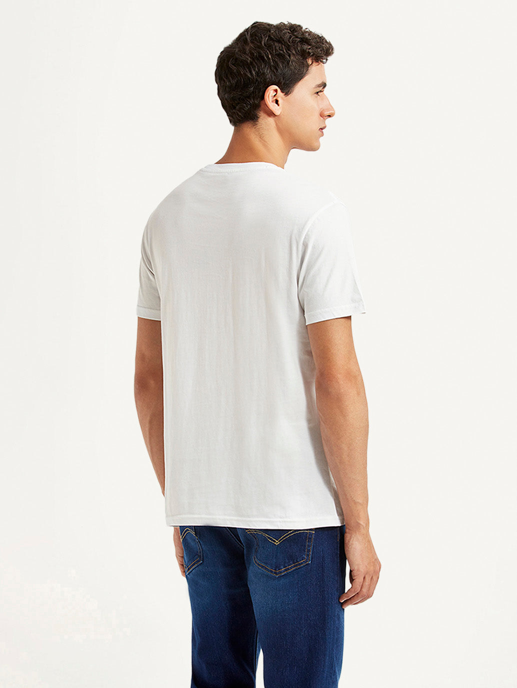 Men's Brand Logo White Slim Fit T-shirt - Back View