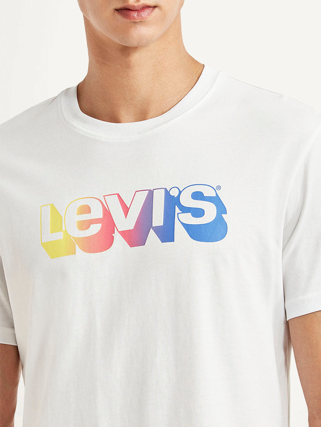Men's Brand Logo White Slim Fit T-shirt - Detail View