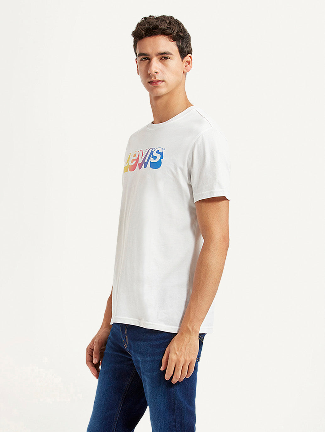 Men's Brand Logo White Slim Fit T-shirt - Side View