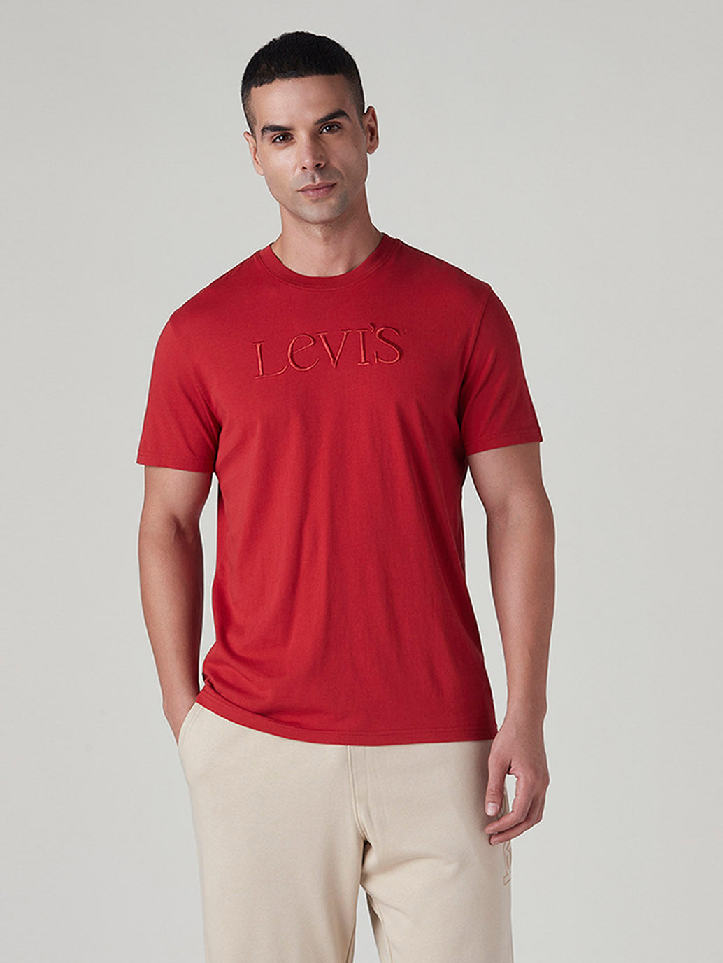 Men's Embroidered Slim Fit Jersey T-Shirt - Front View