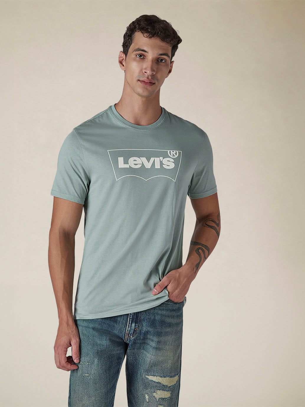 Men's Solid Round Neck Slim Fit Jersey T-Shirt - Front View