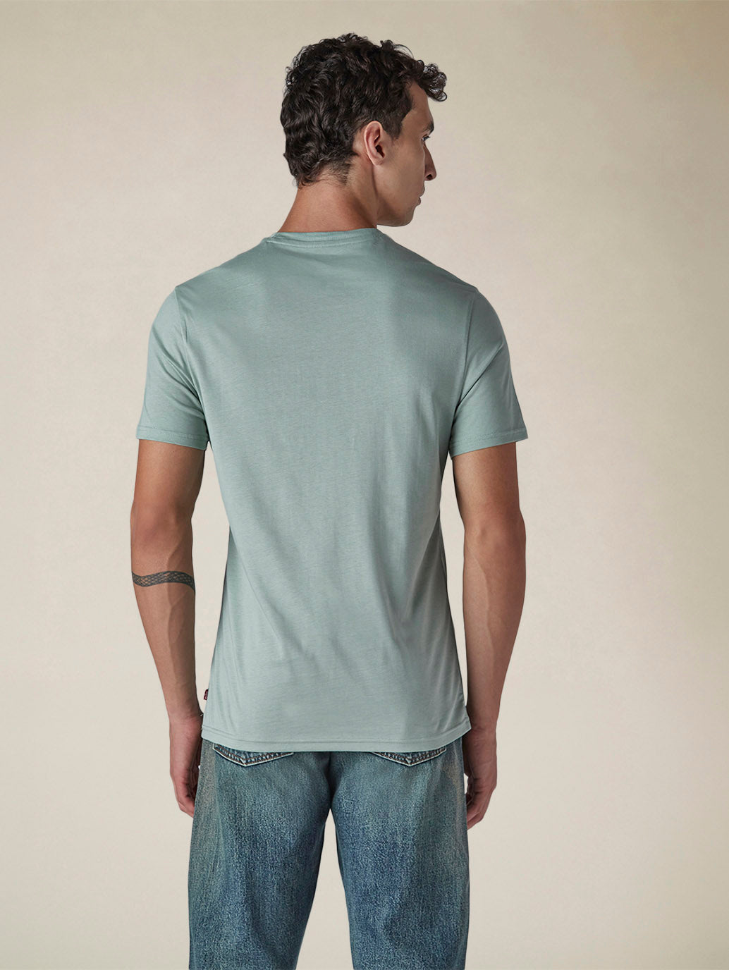 Men's Solid Round Neck Slim Fit Jersey T-Shirt - Back View