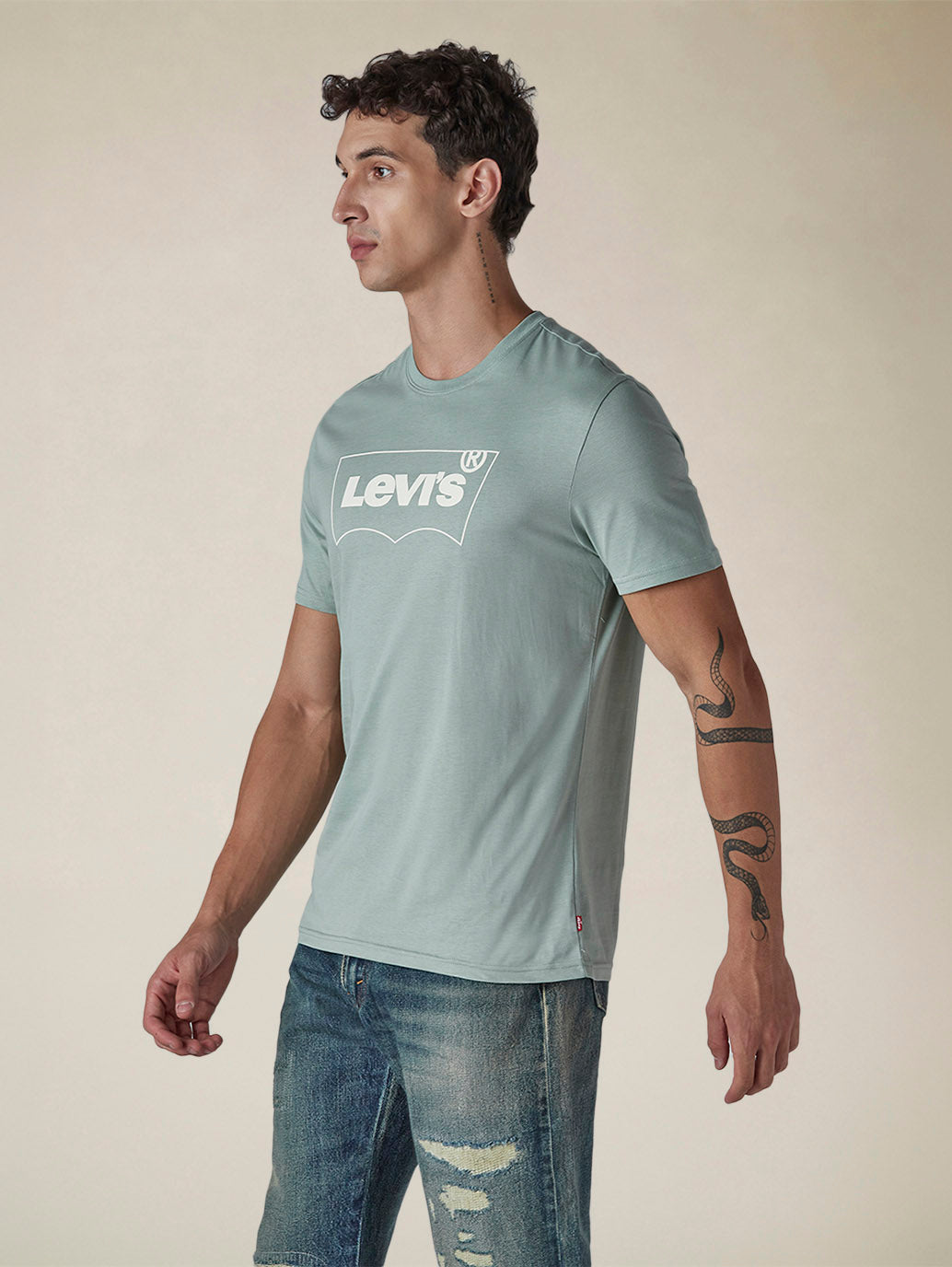 Men's Solid Round Neck Slim Fit Jersey T-Shirt - Side View