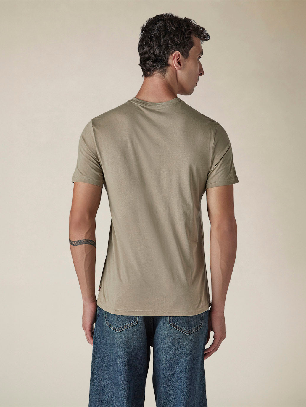 Men's Solid Round Neck Slim Fit Jersey T-Shirt - Back View