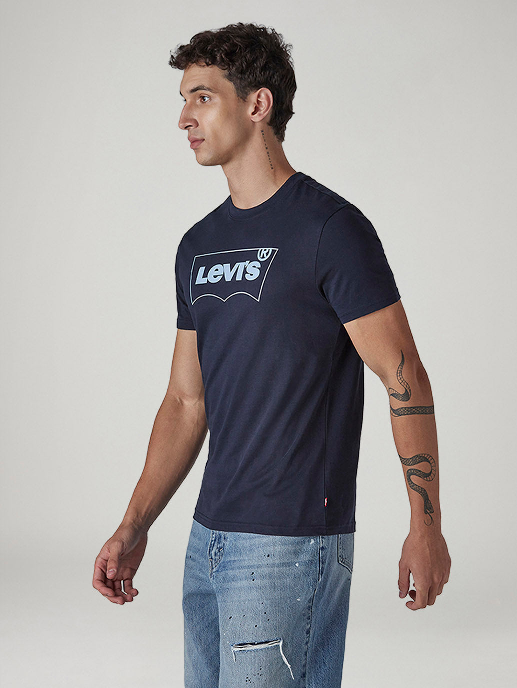 Men's Solid Round Neck Slim Fit Jersey T-Shirt - Side View