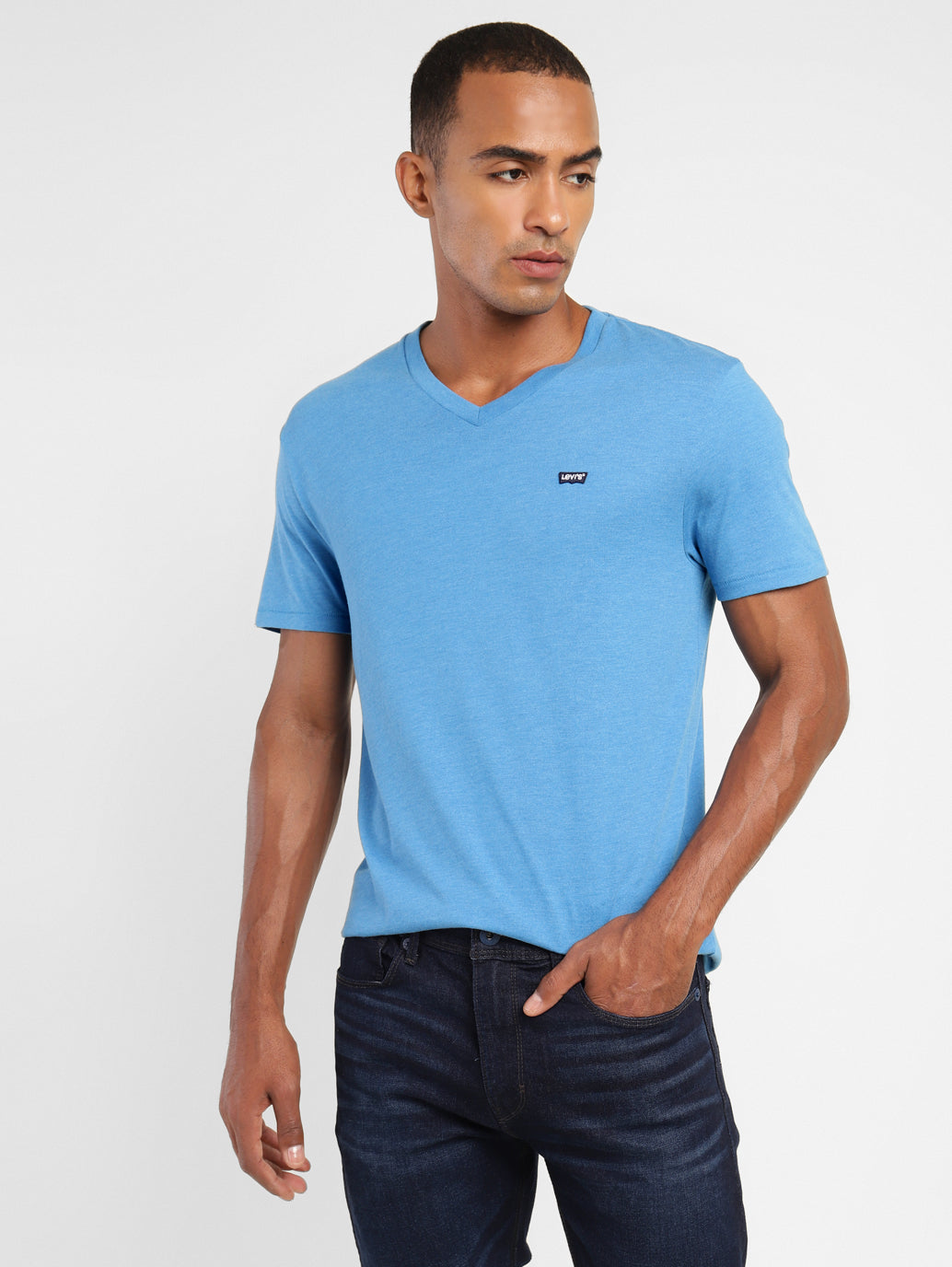 Men's Solid V Neck T-shirt Blue - 7ee1ce45-b68d-4562-8da6-33a12d0a23dd View
