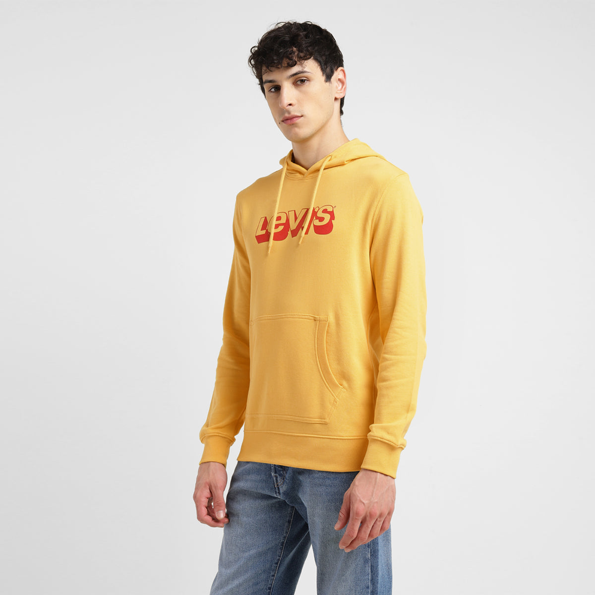 Men's Brand Logo Yellow Hooded Sweatshirt - Side View
